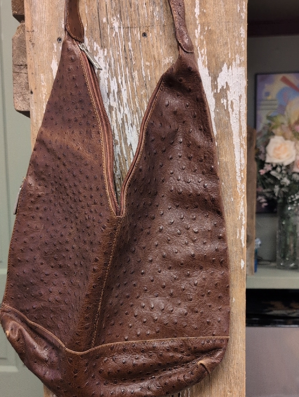 Ceoni Ostrich Leather Brown Shoulder Bag - Casual Hobo Made In Italy